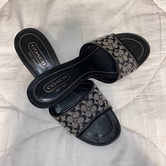 Coach Open Toe Heel Slide Leather Sandals - Picture 1 of 4